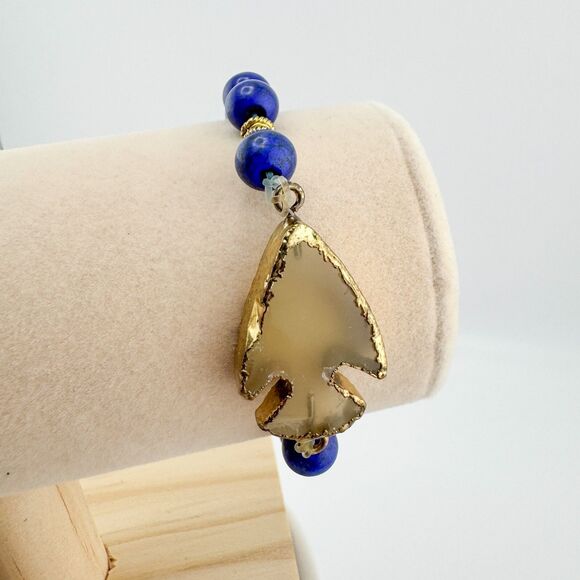 Vintage Lapis Lazuli Bead Arrowhead Clear Quartz Bracelet Stretch Retro - Picture 3 of 6